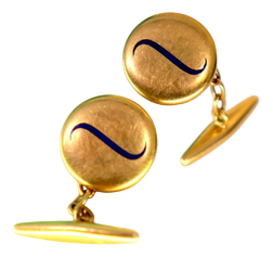 Gold Cufflinks in Button Shape with Incorporated Blue Motifs, Set of 2