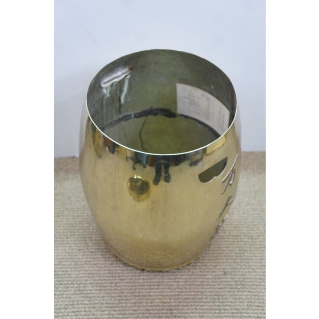 2 Late 20th Century Hong Kong Brass Calligraphy Garden Stools Storage Drums Barrels Ottomans For Sale - Image 13 of 18