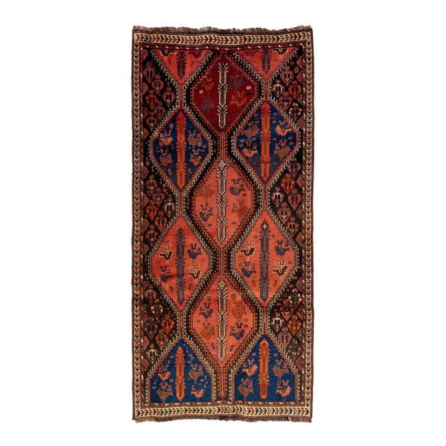 Handmade Vintage Persian Shiraz Scatter Wool Rug in Terracotta Color For Sale