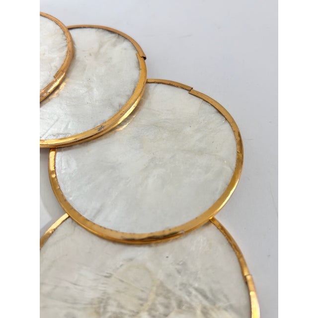 Vintage Capiz Shell Hollywood Regency Brass Coasters - Set of 10 For Sale - Image 4 of 10