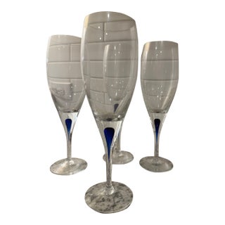 1990s Orrefors Intermezzo Champagne Flutes Set of 4 For Sale