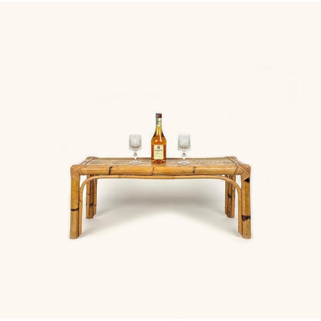 Wood Mid-Century Rectangular Rattan and Bamboo Coffee Side Table, Italy, 1960s For Sale - Image 7 of 14