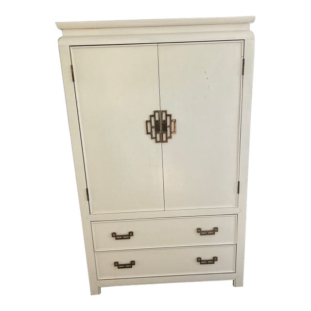 1960s Ming Style Cream Armoire/Storage Cabinet For Sale