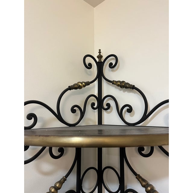 Vintage Iron and Brass Corner Baker's Rack For Sale - Image 4 of 5