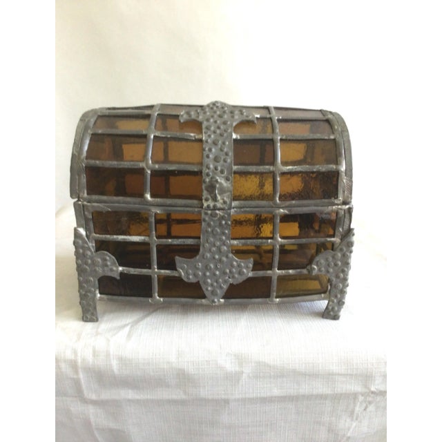 1920s Domed Top Leaded Amber Glass Box For Sale - Image 4 of 11