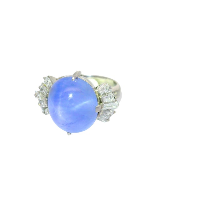 13.64 Carat Blue Star Sapphire Diamond Platinum Ring, Size 5.75 For Sale In Los Angeles - Image 6 of 6