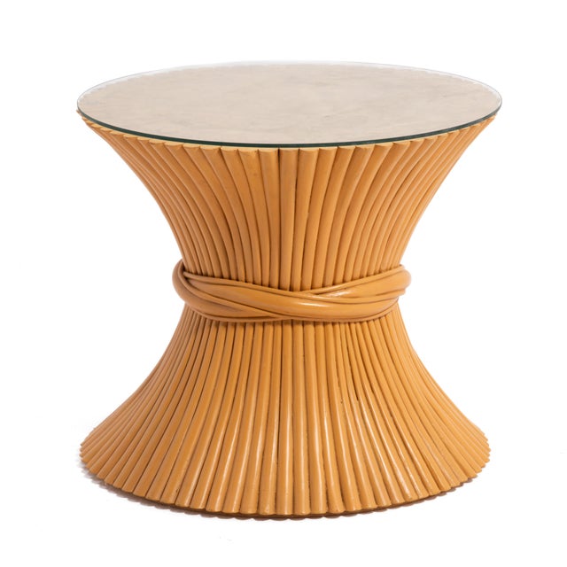 McGuire McGuire Wheat Side Table Reeded Bamboo Hourglass For Sale - Image 4 of 10