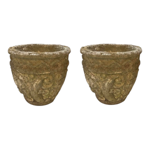 1980s Pair of Rustic Weathered Cast Stone Garden Planters