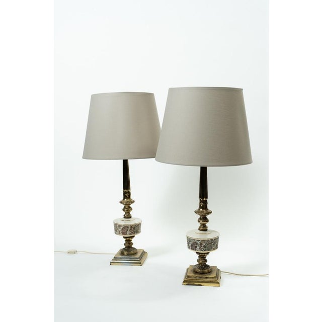 Vintage Table Lamps in Copper and Porcelain, 1950s, Set of 2 For Sale - Image 4 of 5