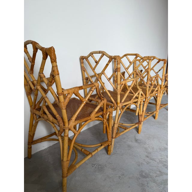 Vintage Italian Dal Vera Chippendale Style Bamboo & Rattan Dining Chairs - Set of Four For Sale - Image 10 of 17