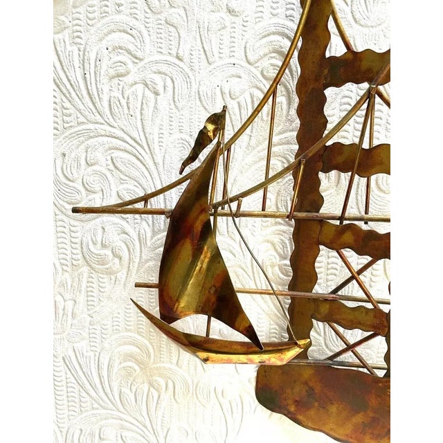 Vintage Mid Century Modern Metal Golden Gate Bridge Boats Wall Hanging For Sale - Image 6 of 11