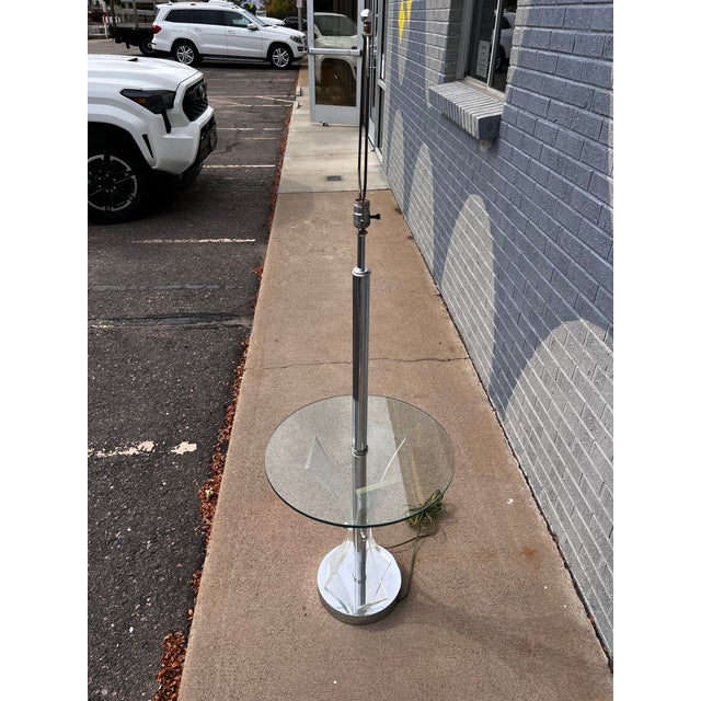 Mid 20th Century Mid-Century Modern Chrome and Lucite Floor Lamp With Integrated Glass Table For Sale - Image 5 of 12
