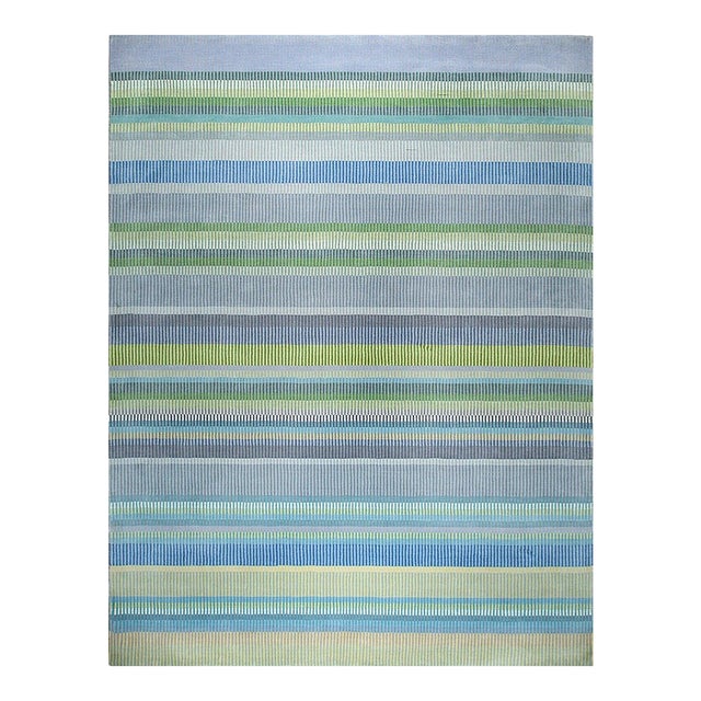 4x6 Serene Xena Green Geometric Modern Hand Knotted Wool Carpet Rug For Sale