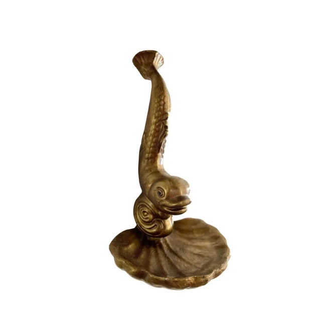 Vintage Mid Century Asian Gold Koi Dolphin and Shell Wall Shelf Decorative Bracket For Sale