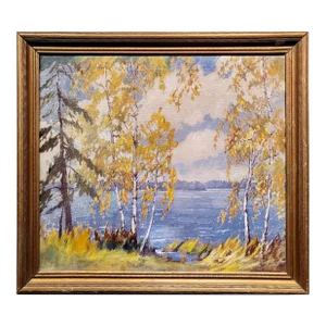 James Topping-1920s Summer Landscape at the Lake-Oil Painting