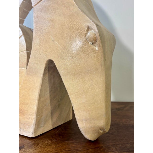 Vintage Mid-Century Modern Handmade Wood Ram’s Head Sculpture For Sale In Miami - Image 6 of 8