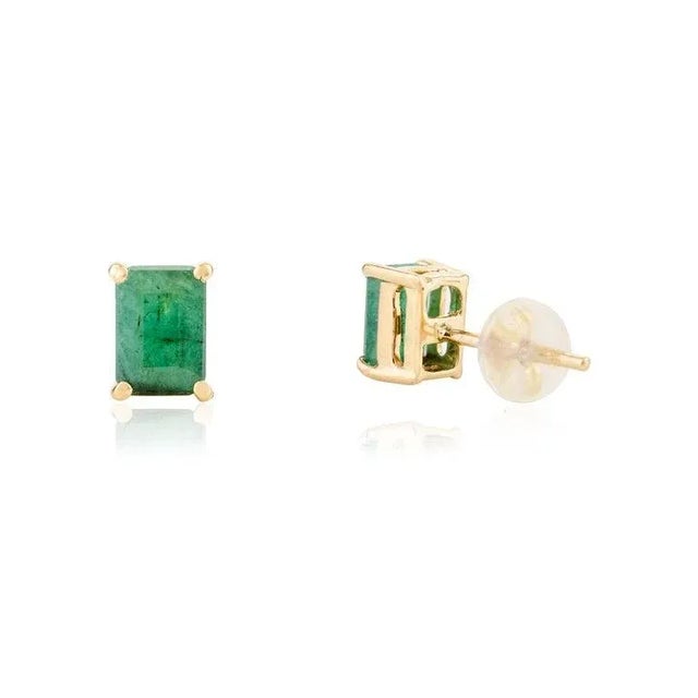 Not Yet Made - Made To Order Deep Green Octagon Emerald Stud Earrings Set in 18k Gold- a Pair For Sale - Image 5 of 10
