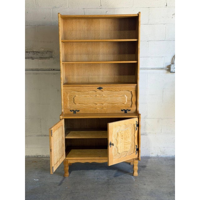 Mid-Century Modern Danish Oak Hutch Display Cabinet With Drop-Front Secretary Desk Mid-Century Modern 1970s For Sale - Image 3 of 12