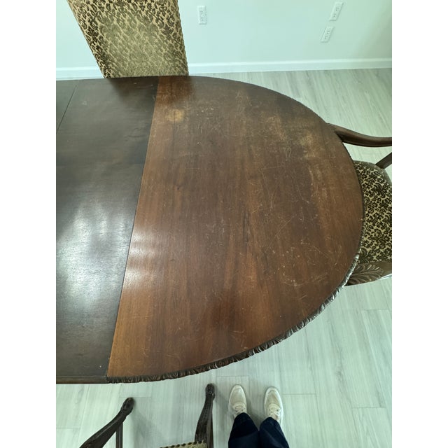 Coffee Victorian Carved Mahogany Clawfoot Extension Table With 6 Upholstered Chairs - Set of 7 For Sale - Image 8 of 17