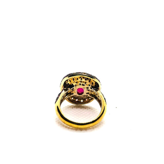 Bochic “Orient” Vintage Natural Ruby & Multi Sapphire Ring Set In 18K Gold & Silver For Sale In New York - Image 6 of 8