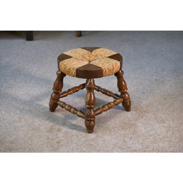 1960s Brutalist Stool in Beech and Rush, 1960s For Sale - Image 5 of 6