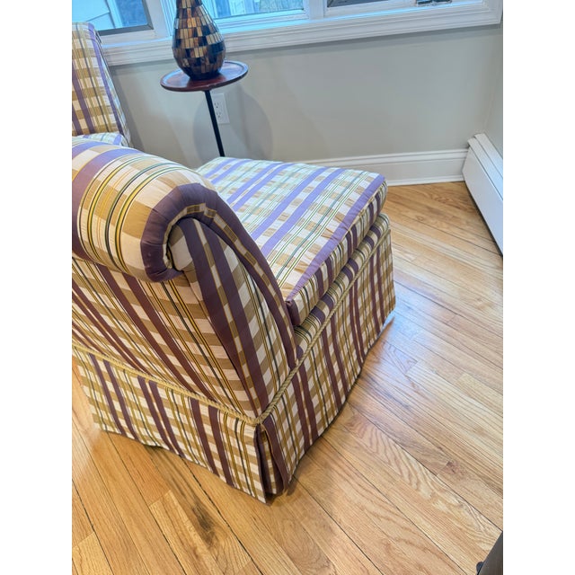 Pair of Baker Furniture Slipper Chairs in Plaid Upholstery For Sale In New York - Image 6 of 16
