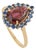 Retro Style 18k Yellow Gold 1.77ct Rubelite & Blue Sapphire Halo Ring Size 5 For Sale