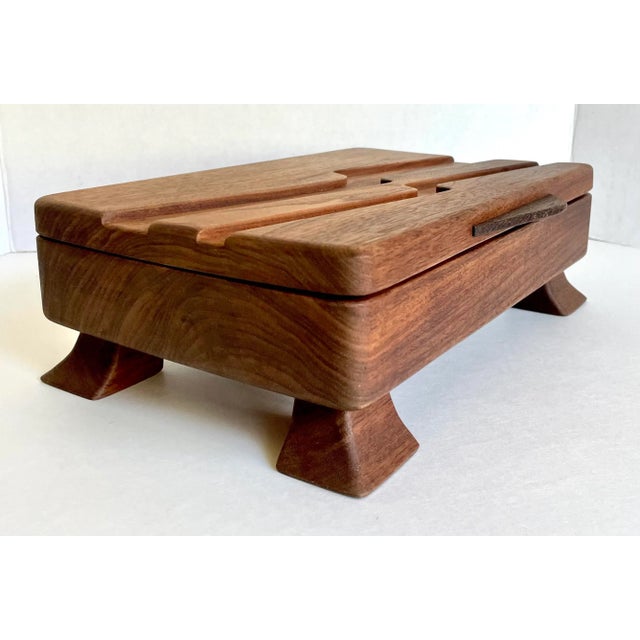 Mid 20th Century Hand-Made Signed Art Deco Wood Jewelry Accessory Box For Sale - Image 5 of 13