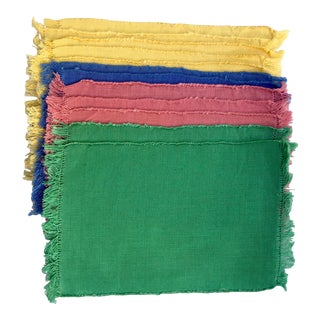 Multicolor Linen Cocktail Napkins, Set of 12 For Sale