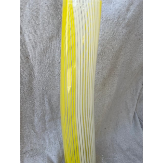 Yellow Vintage 1950s Mid-Century Modern Yellow and White Swirl/Stripe Murano Art Glass Vase For Sale - Image 8 of 9