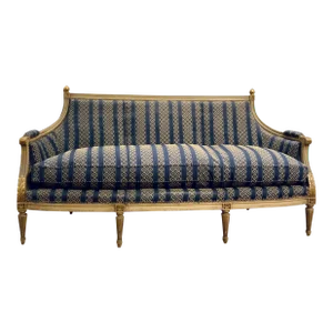Vintage Louis XVI Style Blue and Gold Sofa