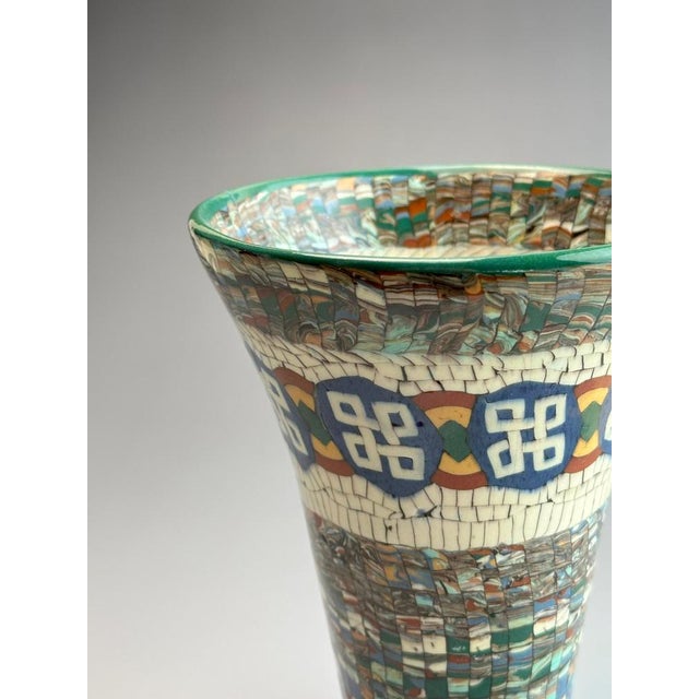 An exceptional Art Deco ceramic trumpet vase by Jean Gerbino, crafted in Vallauris, France, circa 1930s. Known for his...