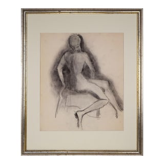 Vintage Mid Century Charcoal Figure Study Drawing of a Female Nude C. 1950 For Sale