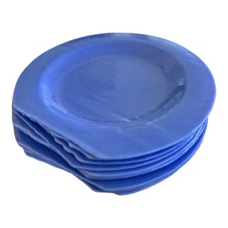 1998 Signed Marcolin Cornflower Blue Studio Art Glass Plates - Set of 12 For Sale