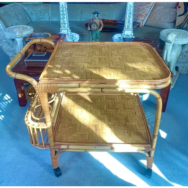 French Riviera Bar Cart in Bamboo, 1960s For Sale - Image 4 of 15