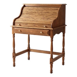 Vintage Oak Roll Top Secretary Desk For Sale