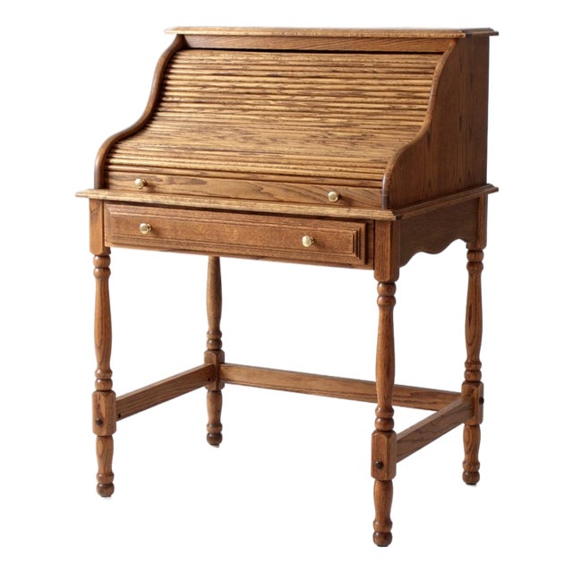 Vintage Oak Roll Top Secretary Desk For Sale