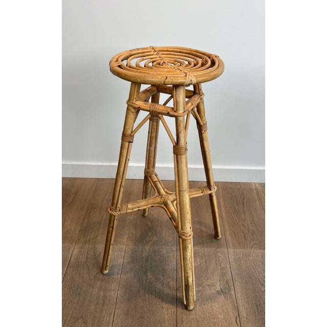 1970s Set of 4 rattan stools. French. Circa 1970 For Sale - Image 5 of 12