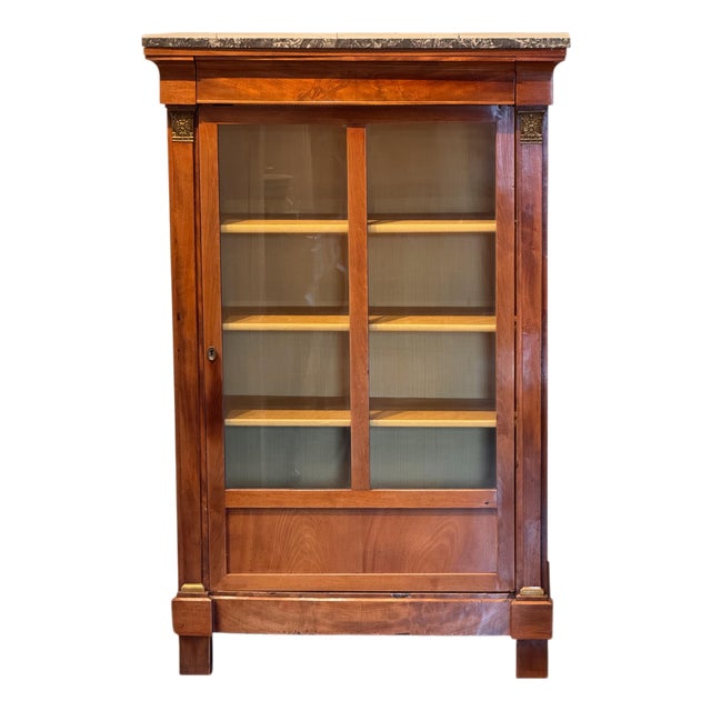 19th Century French Empire Mahogany Bibliothèque With Marble Top For Sale