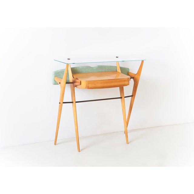 Mid-Century Modern Italian Maple Console Table with Glass Top, 1950s For Sale - Image 3 of 8