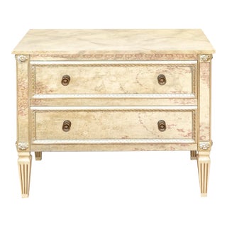 Late 20th Century Julia Gray LTD Venetian Style Mirrored Faux Marble Top Two Drawer Commode Chest For Sale
