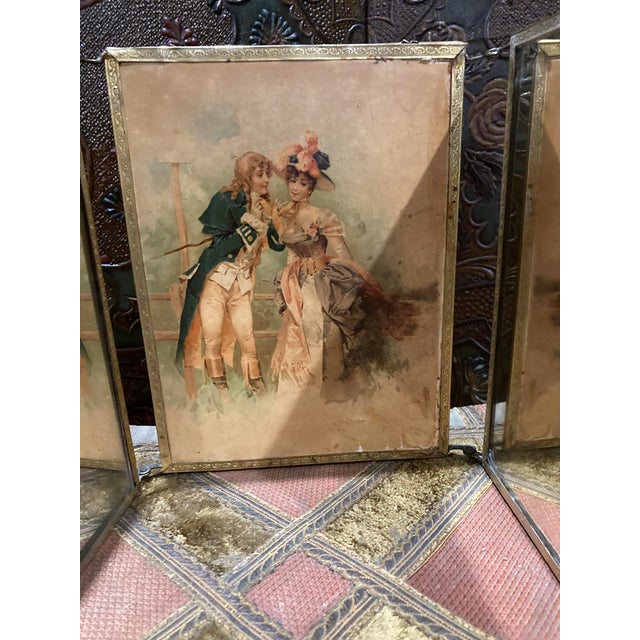 Antique Triptych Standing Mirror in Chiseled Brass — Three-Panel, Circa 1900 For Sale - Image 4 of 17