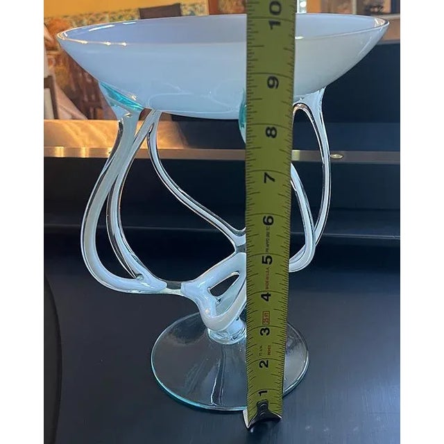 1980s Jozefina Krosno Octopus/Jellyfish Glass Pedestal in Pale Green, Blue and White For Sale - Image 12 of 12