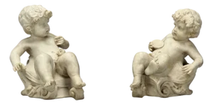 Neoclassical, Faux Marble, Seated Angel Busts on Sleighs, Italy, 1960s
