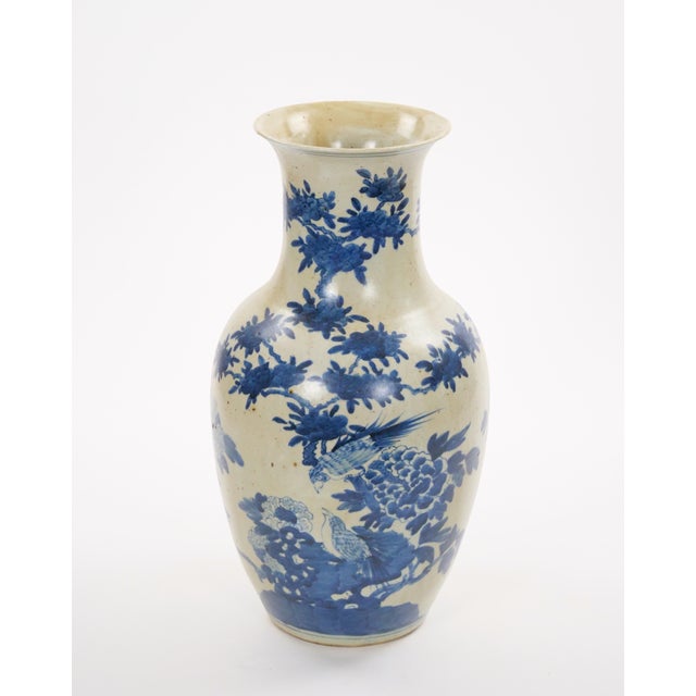 Blue Chinese Blue and White Porcelain Decorative Vase/ Phoenix Decoration - 14 3/4 In For Sale - Image 8 of 8