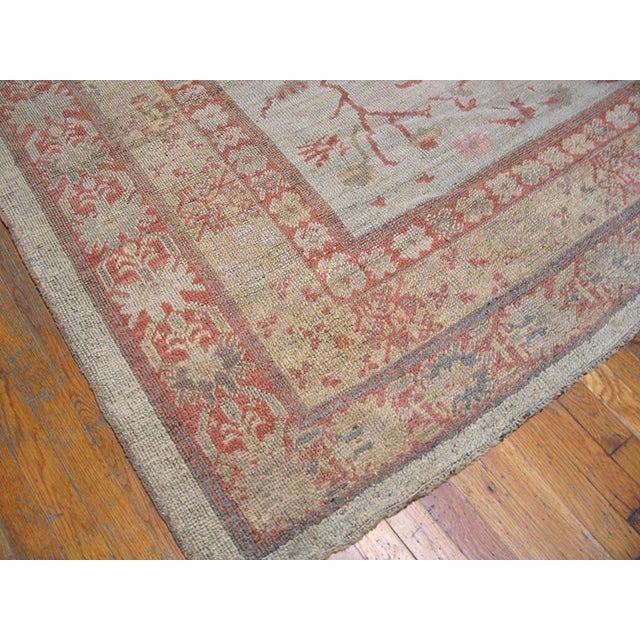 19th Century Remarkable Ivory Color With Angular Floral Design Antique Oushak Ghiordes Rug For Sale - Image 5 of 5