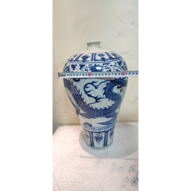 Chinese Ceramic Vase Blue and White Porcelain Plum Vase Hand Painted Drragon Pattern For Sale - Image 10 of 11
