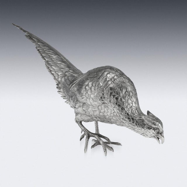 20th Century Italian Silver Pheasant Statues, 1920s, Set of 2 For Sale - Image 10 of 18