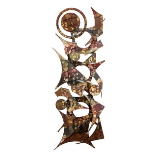 1960s Mid Century Modern Wall Art Metal Works Abstract Expressionist Shapes Framed For Sale