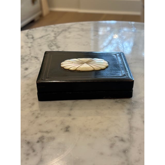 Antique Mother of Pearl Inlaid Lacquered Presentation / Keep Sake Box For Sale - Image 10 of 14